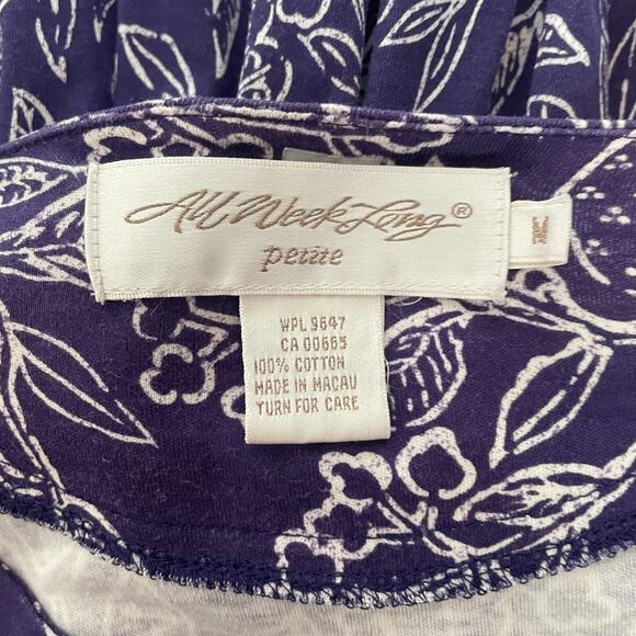 Vintage Midi Dress Size Medium Petite Purple White Floral A Line Button Cottage - Picture 10 of 15